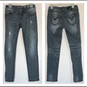 Miss Me charcoal gray  signature rise ankle skinny bling jeans 27